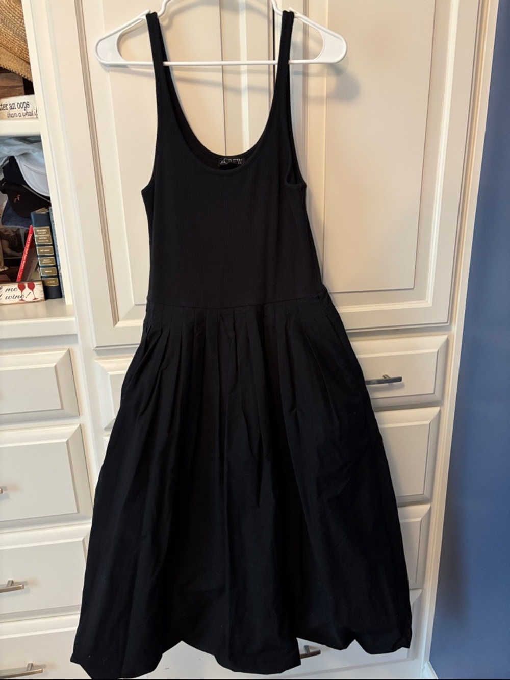 J. Crew Black Sleeveless Pleated Midi Dress
